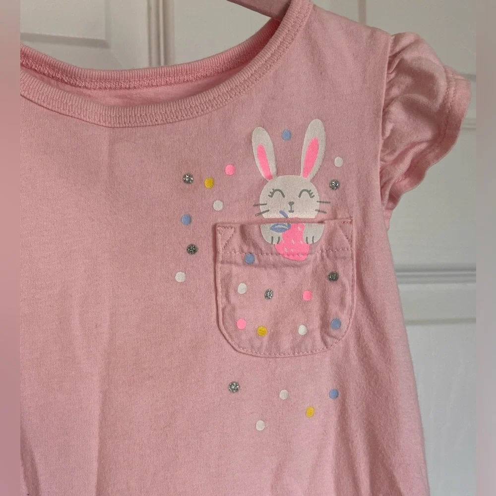 Used Carter’s Toddler Girl Pink Ruffle Sleeve Peplum Top with Bunny Design in 3T